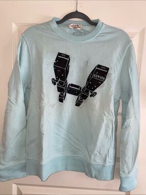 Hermes Light Blue Crewneck with Black Graphic